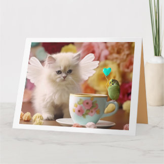 Carte de voeux pliée d'un chaton et d'un ami