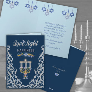 Carte de vœux pliée élégante pour Hanukkah avec ch