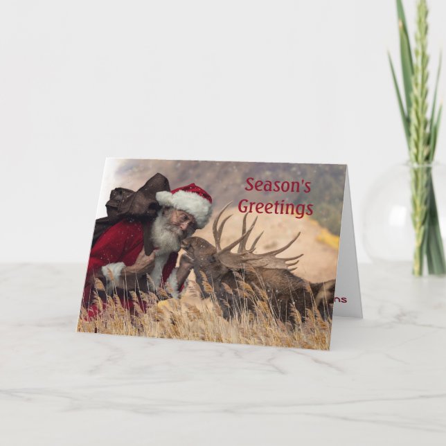Carte de vœux pliée embrassant le Père Noël et l'é (Devant)