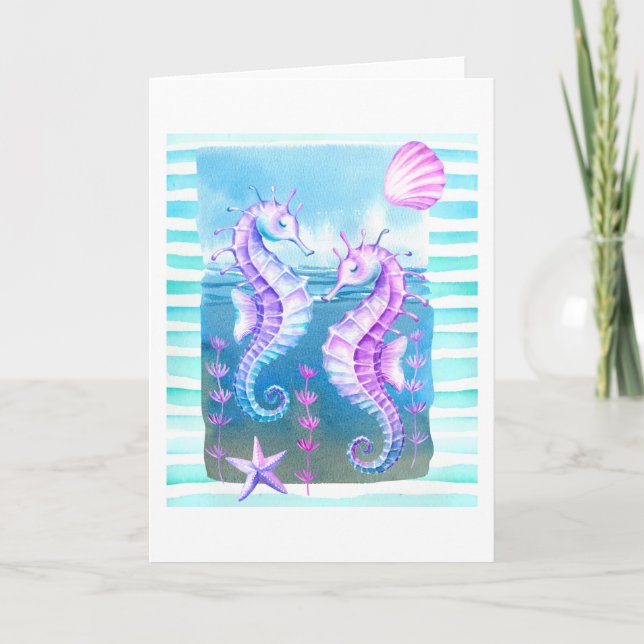 Carte de voeux pliée en aquarelle colorée (Devant)