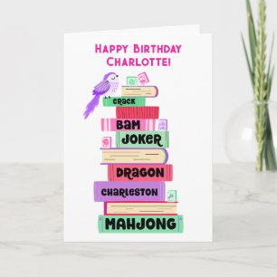 Carte de vœux pliée en pile de livres Mahjong