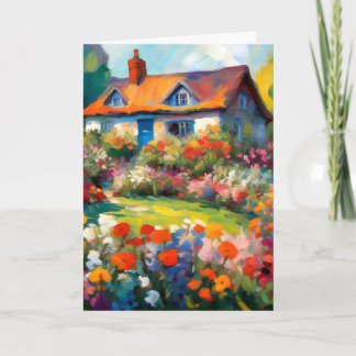 Carte de vœux pliée Fleurs de jardin de maison de 