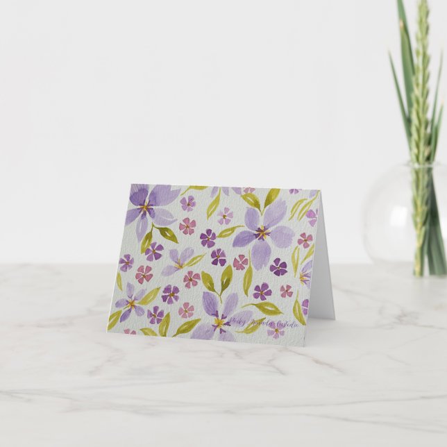 Carte de vœux pliée florale lilas (Devant)
