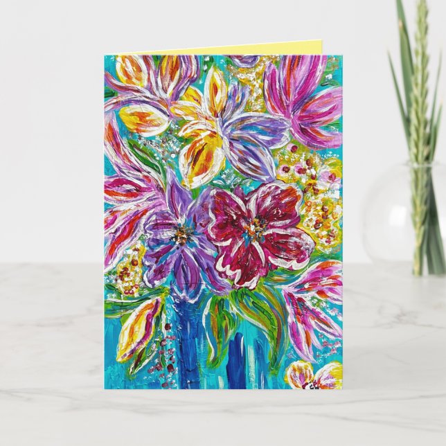 Carte de voeux pliée Florale "Vase Bleu" (Devant)
