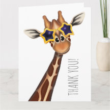 Carte de vœux pliée Girafe Merci