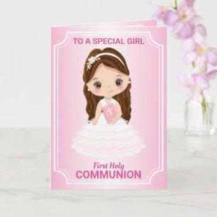 Carte de voeux pliée Girl First Holy Communion
