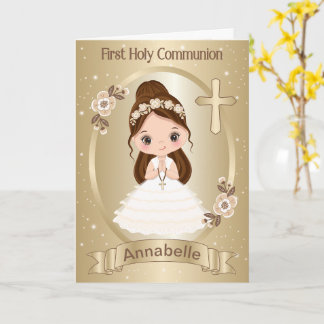 Carte de voeux pliée Girl First Holy Communion