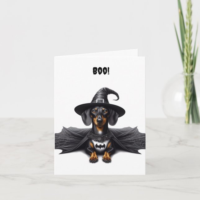 Carte de voeux pliée Halloween Dachshund Witch (Devant)