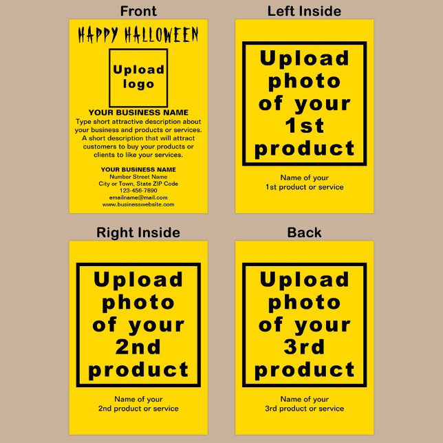 Carte de voeux Pliée Jaune Halloween d'affaires (Yellow Halloween folded greeting card with your business brand and products or services.)