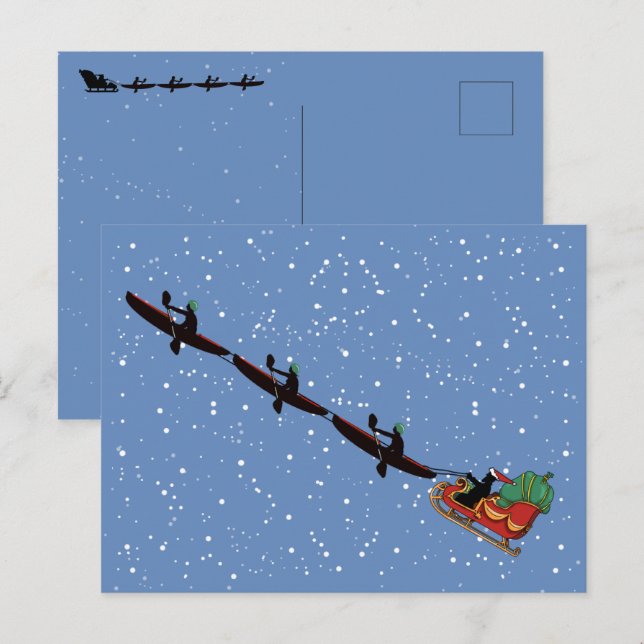 Carte de voeux pliée Kayaks Pulling Sleigh (Devant / Derrière)