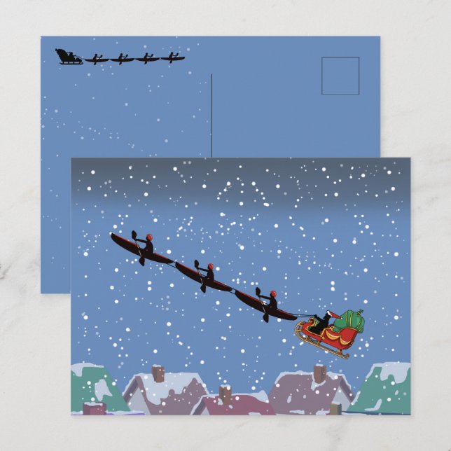 Carte de voeux pliée Kayaks Pulling Sleigh (Devant / Derrière)