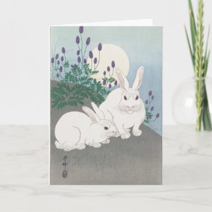 CARTE DE VOEUX PLIÉE LAPIN JAPONAIS ET LUNE