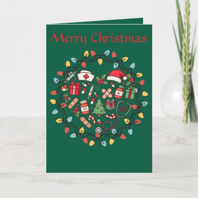 Carte de vœux pliée Noël infirmière (Devant)