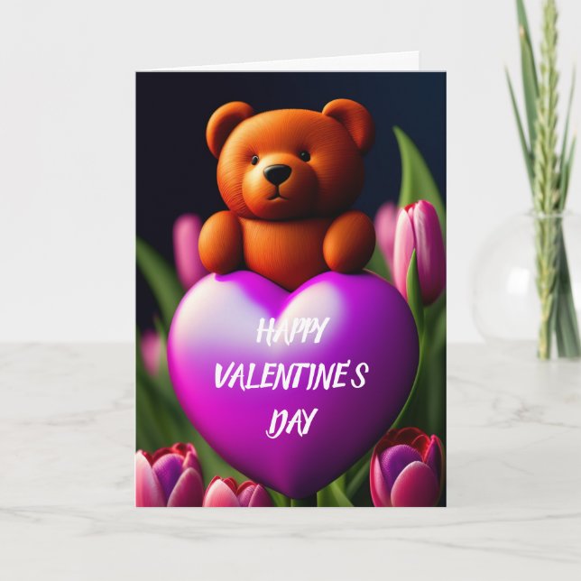 Carte de vœux pliée Ourson de la Saint-Valentin (Devant)