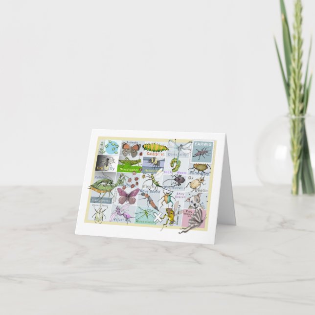 Carte de voeux pliée par alphabet d'insectes (Devant)