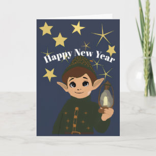 Carte de Vœux Pliée Personnalisable Adorable Elfe et Nui