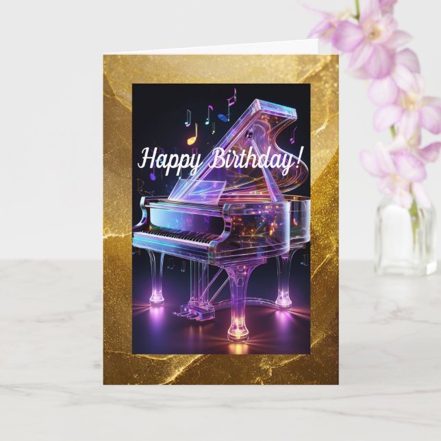 Carte de voeux pliée Piano en verre (Orchidée)