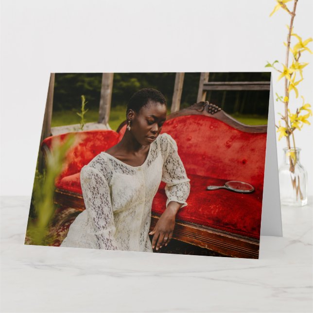 carte de voeux pliée portrait femme esthétique (Fleur jaune)