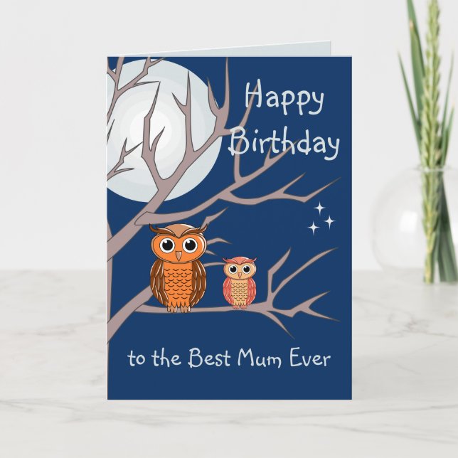Carte de vœux pliée pour anniversaire avec chouett (Devant)