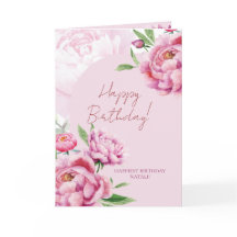 Carte de vœux pliée pour anniversaire Pivoine rose