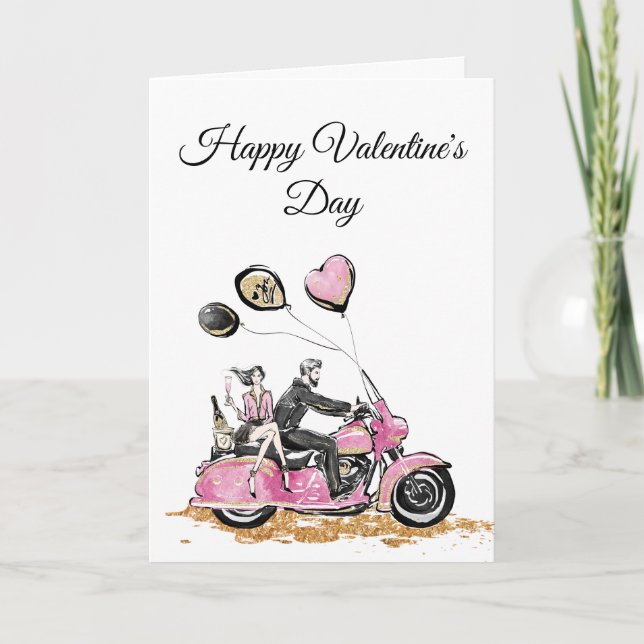 Carte de vœux pliée pour la Saint-Valentin moto po (Devant)