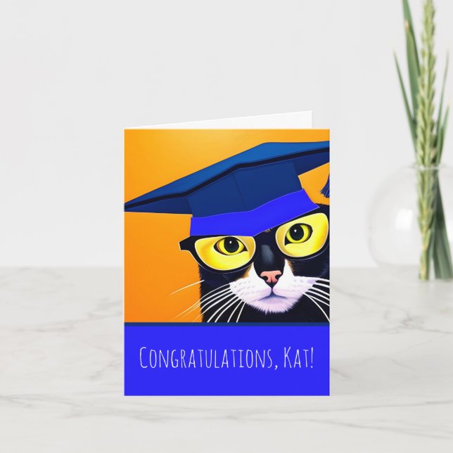 Carte de voeux pliée pour les diplômés de chat (Devant)
