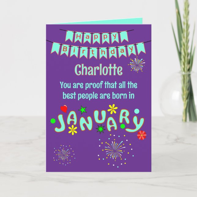 Carte de vœux pliée pour un anniversaire en janvie (Devant)