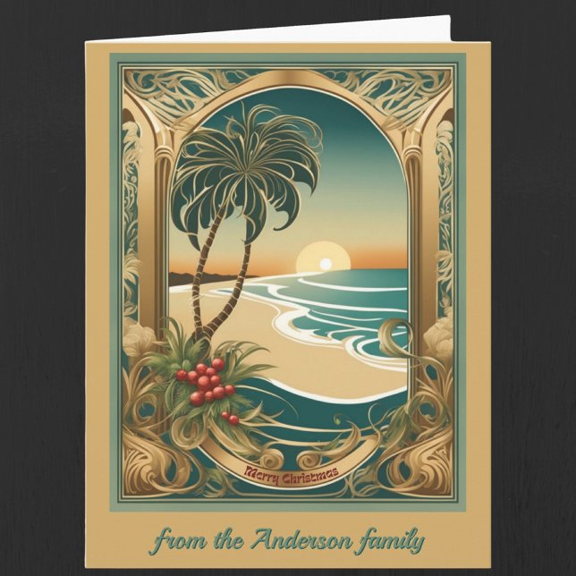 Carte de vœux pliée pour un Noël tropical doré (Créateur téléchargé)