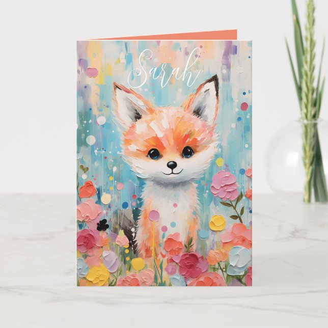 Carte de vœux pliée renard floral bébé adorable (Devant)