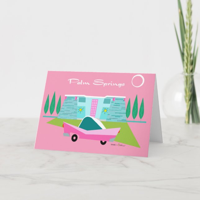 Carte de voeux pliée Retro Pink Palm Springs (Devant)