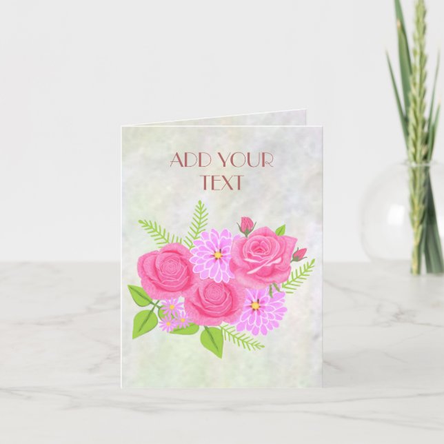 Carte de voeux pliée rose et Dahlias (Devant)
