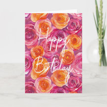 Carte de vœux pliée rose rose Joyeux Anniversaire