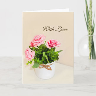 Carte de vœux pliée Roses roses Avec amour