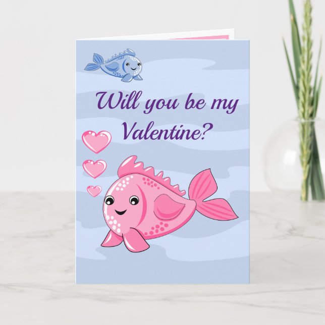 Carte de vœux pliée Saint-Valentin Poisson Mignon (Devant)