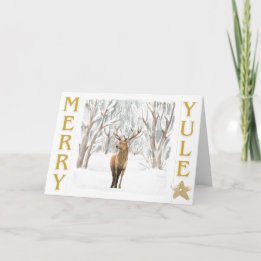 Carte de vœux pliée scène de forêt de Yule joyeuse