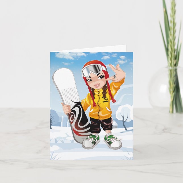 Carte de voeux pliée Snowboarder (Devant)
