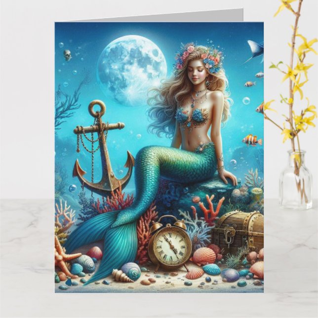 Carte de voeux pliée standard, 5 po x 7 po Sirène (Fleur jaune)