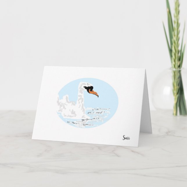 Carte de voeux pliée : Swan Profitant d'une baigna (Devant)