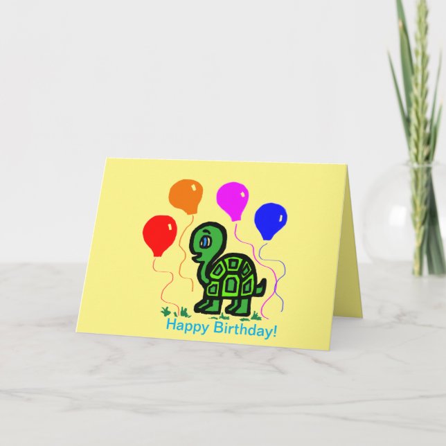 Carte de voeux pliée tortue et ballons (Devant)