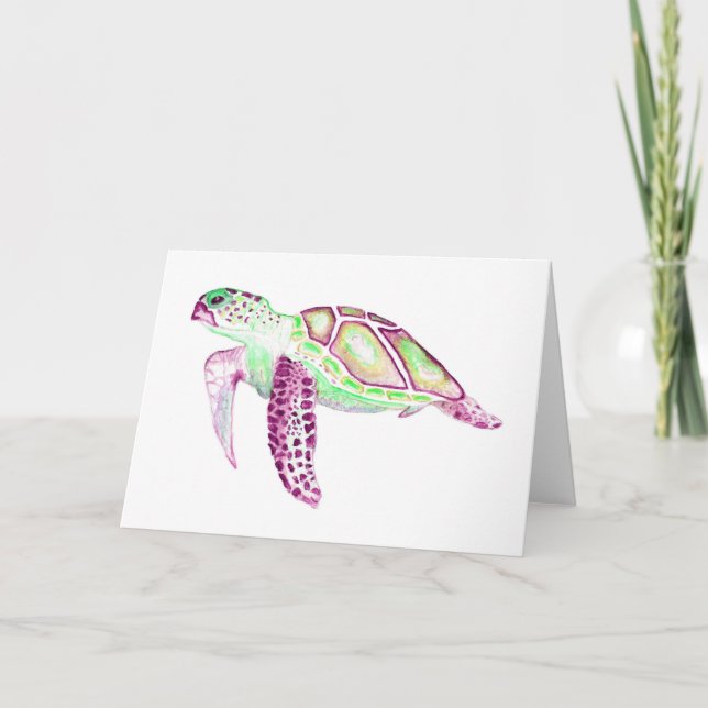 Carte de voeux pliée Tortue verte 5x7 (Devant)