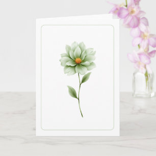 Carte de vœux pliée verte minimaliste avec fleur