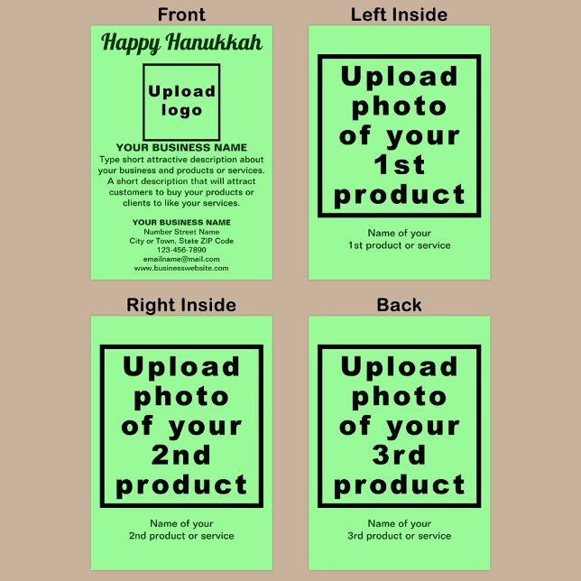 Carte de voeux pliée verte pour les entreprises Ha (Light green Hanukkah folded greeting card with your business brand and products or services.)