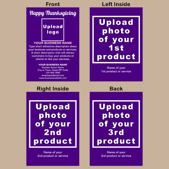 Carte de voeux pliée violet de l'action de grâces  (Purple Thanksgiving folded greeting card with your business brand and products or services.)