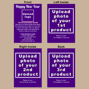 Carte de voeux pliée violet pour le Nouvel An prof