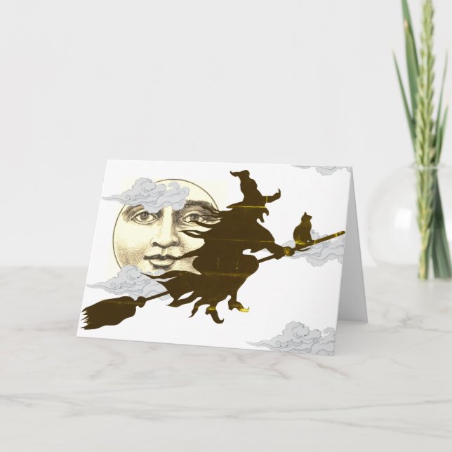 Carte de voeux PLIÉE WITCH AVEC CAT NOIR (Devant)
