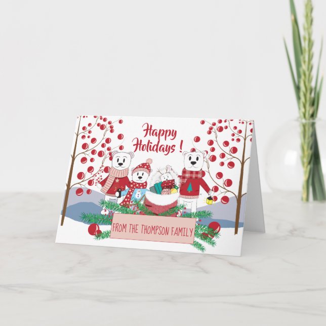 Carte de voeux Polar Bear Family et Red Berries (Devant)