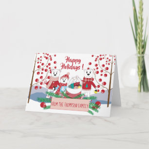 Carte de voeux Polar Bear Family et Red Berries