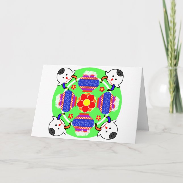 Carte de voeux Pongal Pot and Cow Kolam (Devant)