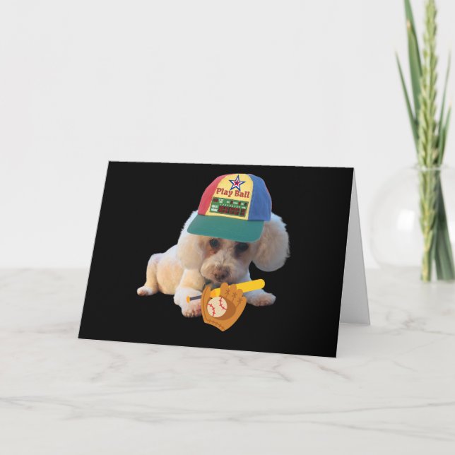 Carte de vœux Poodle Joue Balle (Devant)