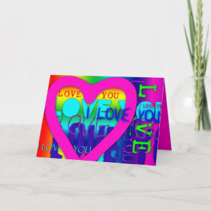 Carte de vœux Pop Art « Je t'aime » aux couleurs é